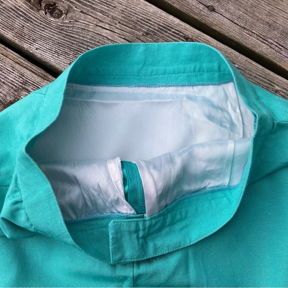 Vintage 80s 90s Turquoise Skirt, Size 28” x 21” or M - L ish, Linen Canvas Miami - Picture 3 of 7